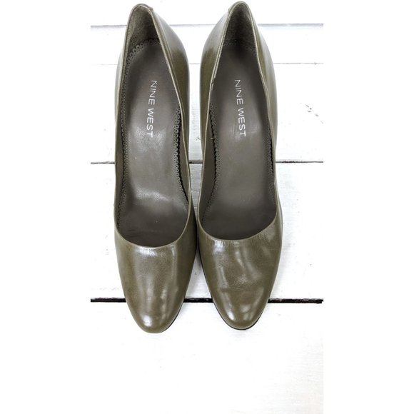 Nine West green leather high heel round toe pumps 6.5 M - Picture 2 of 5